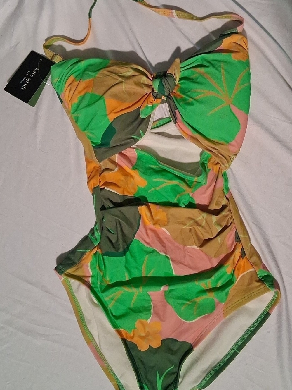 KATE SPADE NY Vibrant Floral One-Piece Swimsuit in Green & Pink SZ S - Picture 4 of 4
